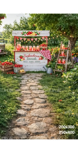 Tło fotograficzne „Truskawkowa lemoniada w ogrodzie” | 4006